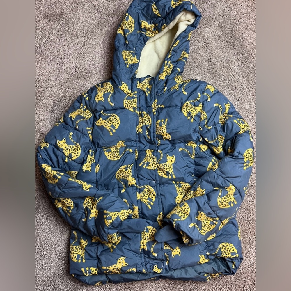 Girls Essentials Heavyweight Hooded Puffer Jacket | Blue Cat With Zipper